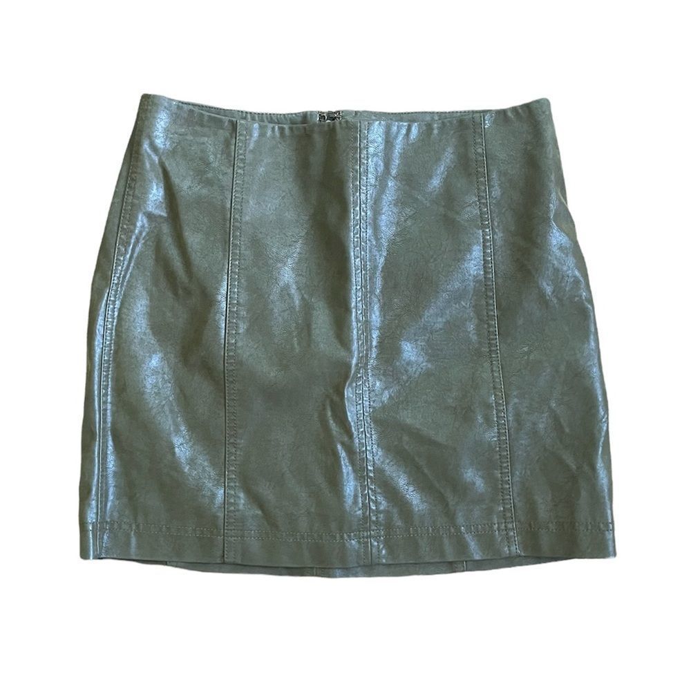 Free People olive green faux leather mini skirt 10
